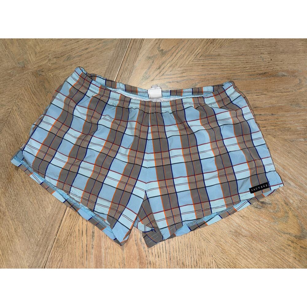 Sauvage Italian Lycra Plaid Swim Trunk size large